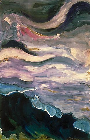 towering sea and stormy sky seascape in oil on paper