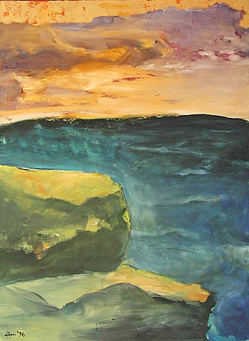 seascape in oil and gold leaf on canvas
